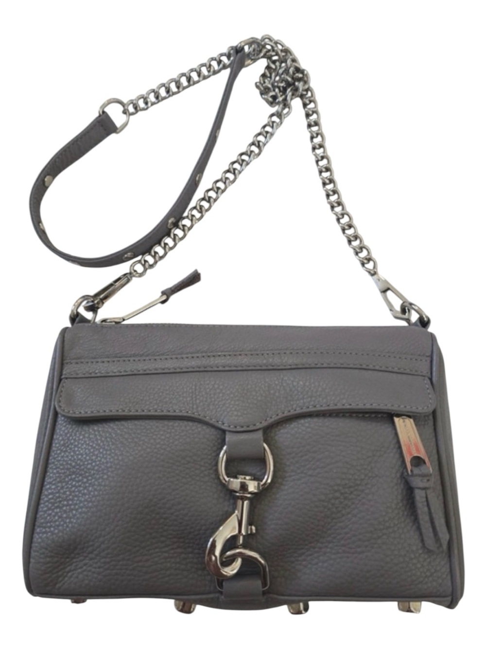 Rebecca Minkoff Mini MAC Gray Pebbled Leather Crossbody Bag Silver Hardware